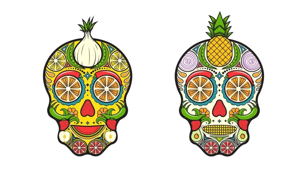 Sugar fruit and vegetables skull illustration by visual-wizard